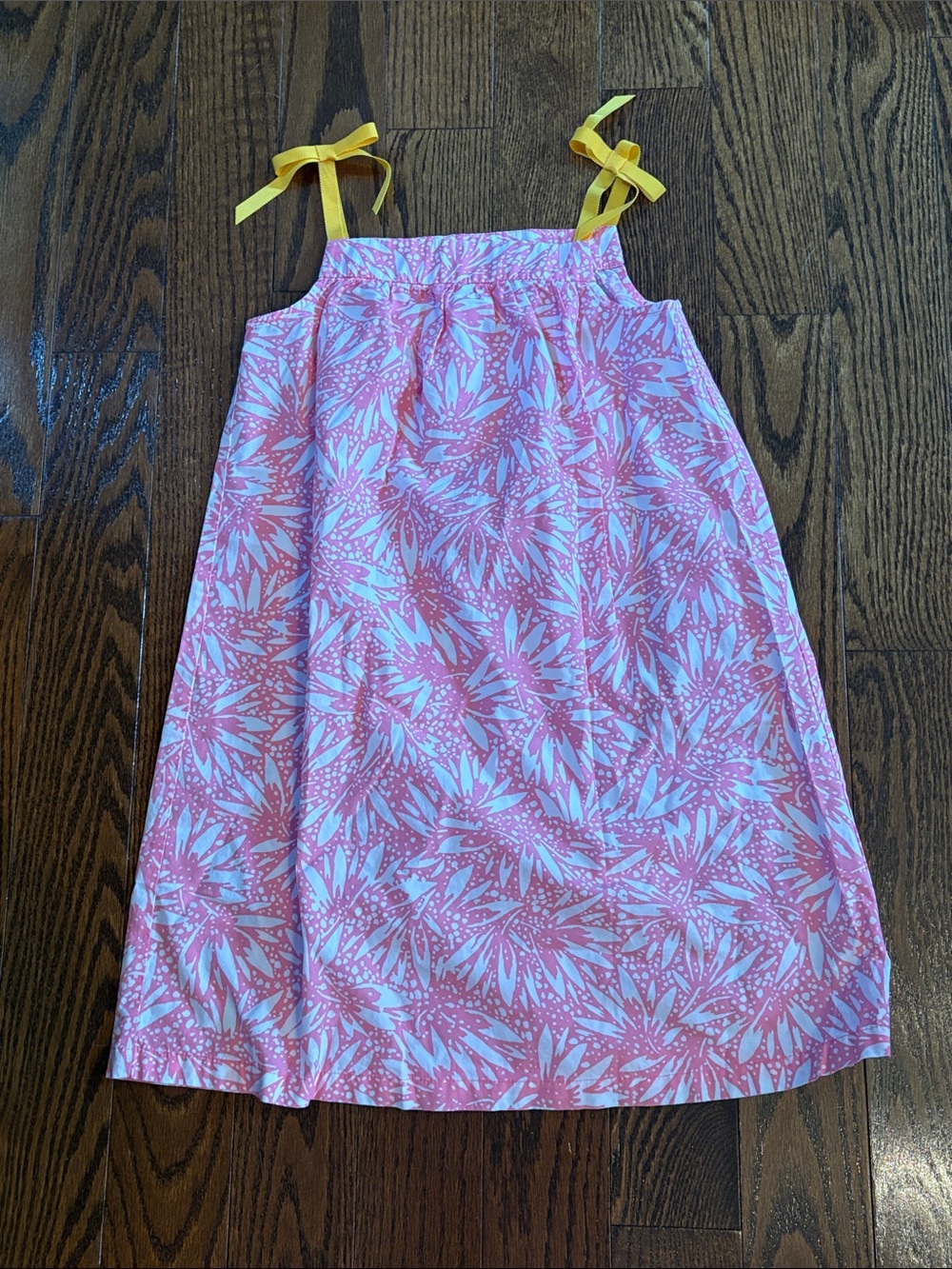 Hanna Andersson Pink Floral Dress with Yellow Ribbon Ties